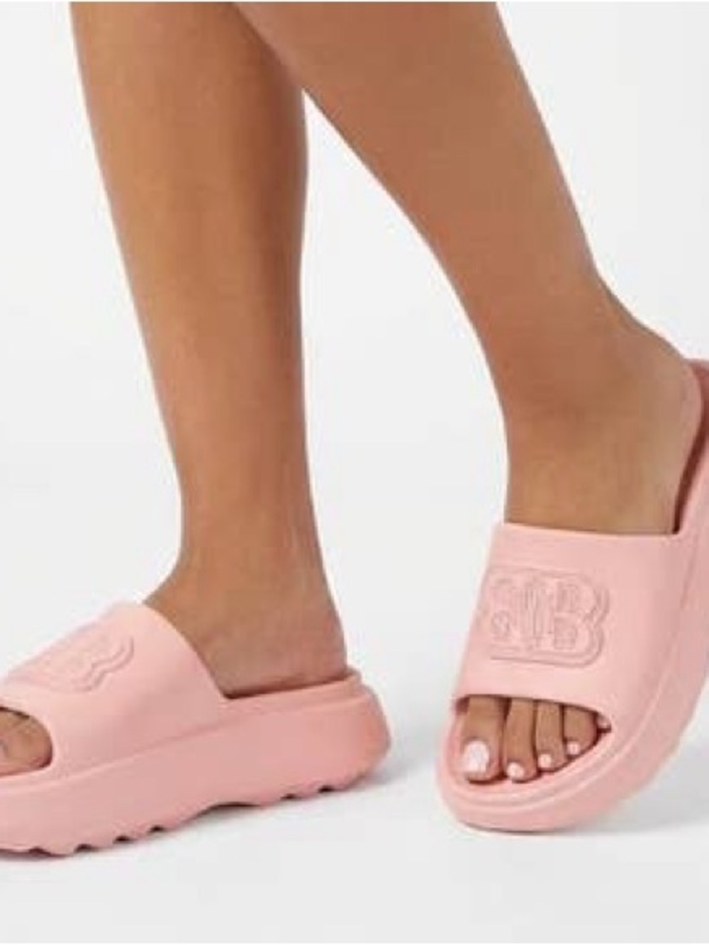 bebe Pink Platform Slide Clog Sandals with Embossed BB